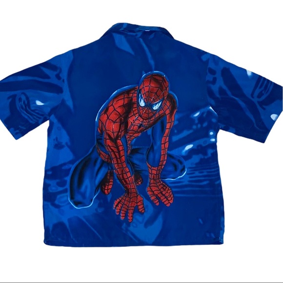 MARVEL Spiderman Graphic Button Up Top Tee Shirt Sleeve Blue Red Boys 5 - Picture 2 of 6